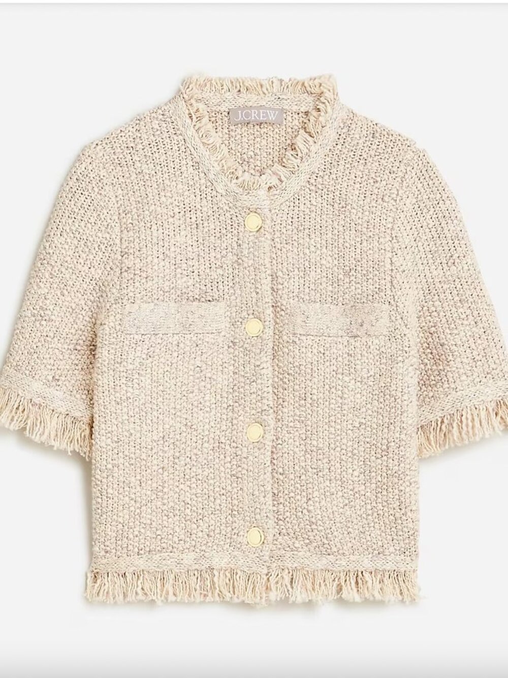 J. Crew Cropped fringe-trim lady jacket in marled yarn, size XXS